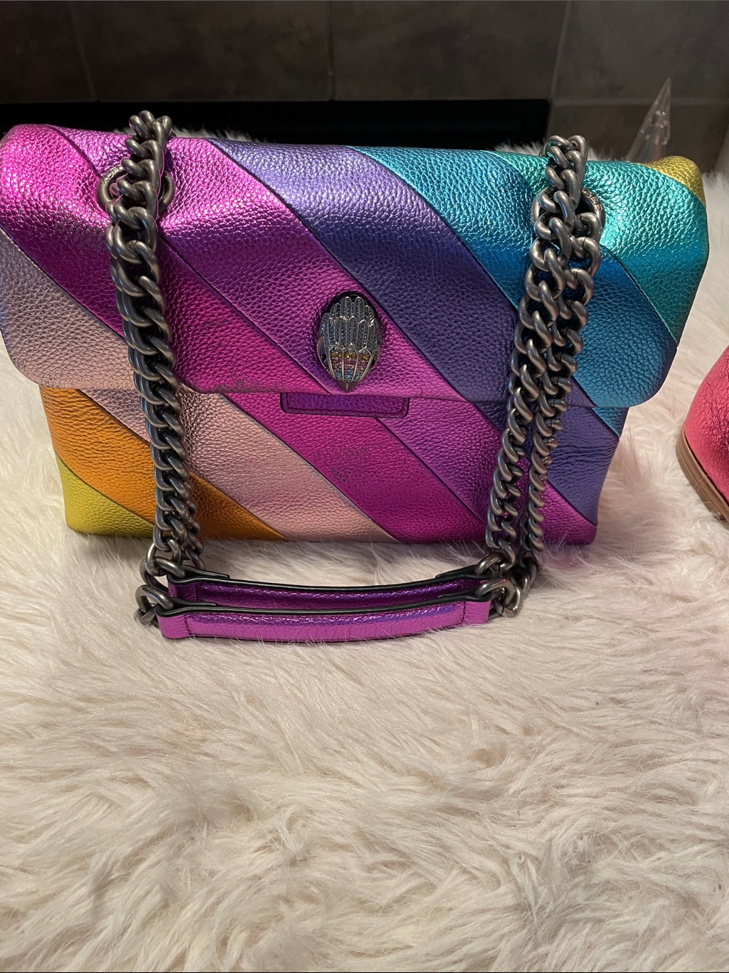Kurt Geiger Kensington Rainbow Chevron Leather Crossbody Bag With Gunmetal Chain